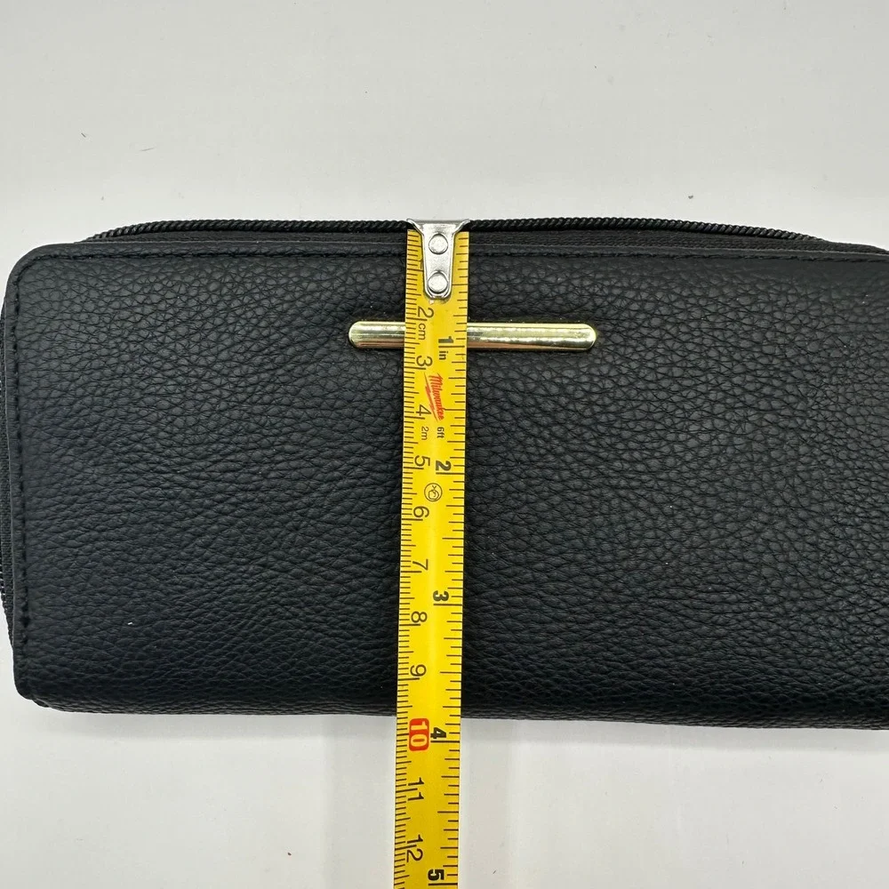 Black Women's Zip Wallet with Gold Accent